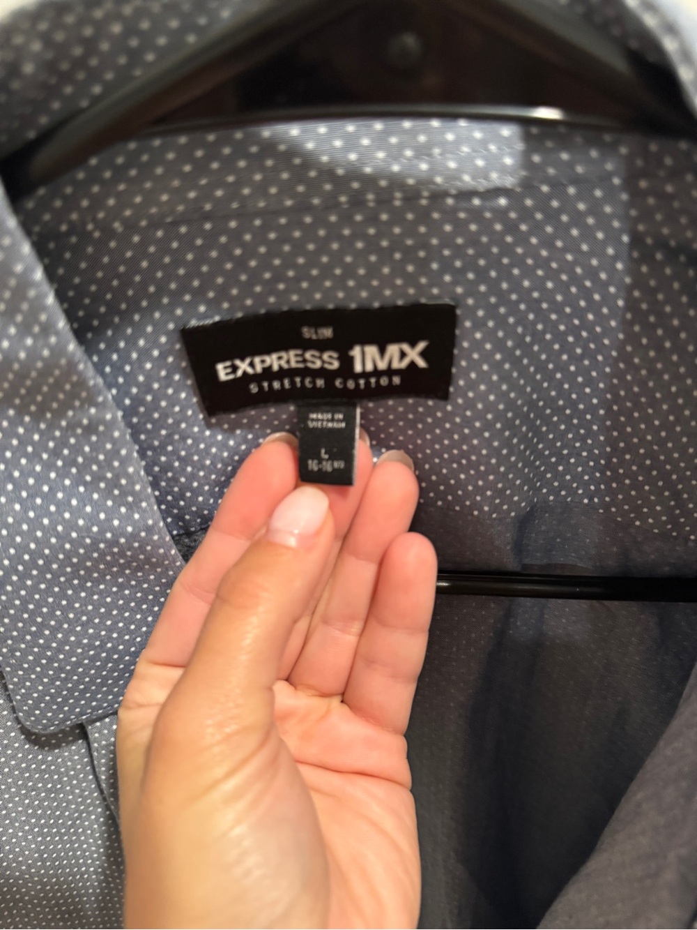 Express Slim Stretch Cotton Navy with White Microdot Shirt